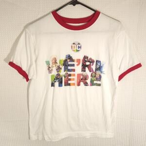 Warner Bros Studio Tour Hollywood DC Comics Pride T Shirt Ringer White Red Sz M